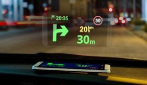 auto glass features heads up display (HUD)